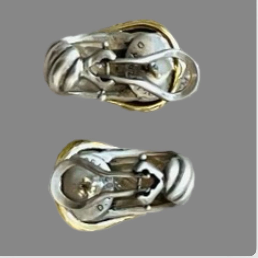 David Yurman 18 Karat Yellow Gold & Sterling Silver Belt Buckle Earrings - Picture 6 of 8